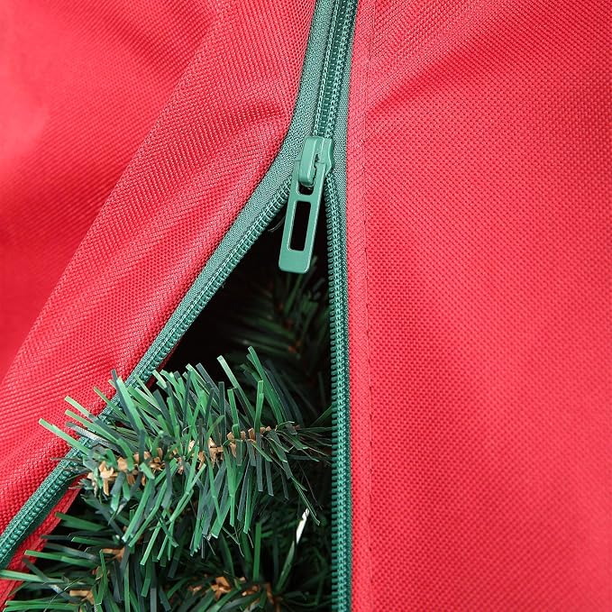 Sattiyrch Upright Christmas Tree Storage Bag,Fits Up to 9 ft Tall Artificial Tree,Heavy Duty 600D Canvas Red Christmas Tree Storage Container with Sleek Zipper and Durable Handles (9 FT)
