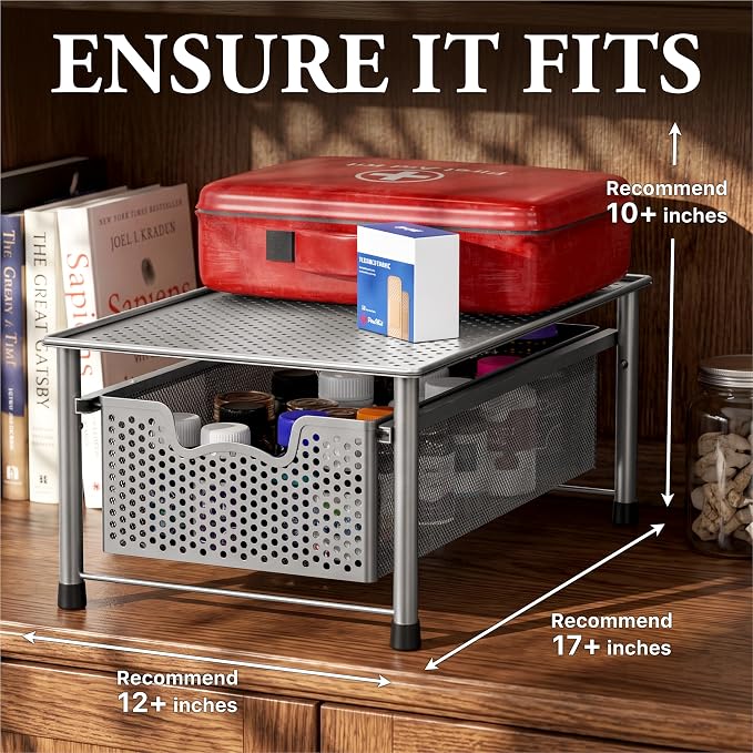 Simple Houseware Stackable Cabinet Basket Drawer Organizer, Silver