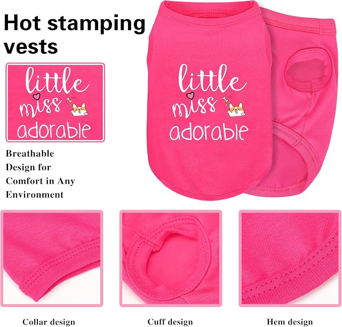 Cotton Dog Shirt with 'Little Miss Adorable' Corgi Head Print, Soft & Breathable Pet Apparel for Small, Medium, and Large Dogs, All-Season Sleeveless Vest, Cute and Comfortable Dog Outfit.Pink XXL