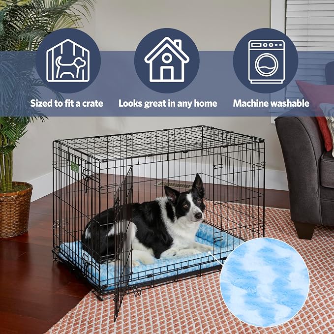 MidWest Homes for Pets QuietTime Fashion XS Dog Bed - Blue Faux Fur Bolster, Ultra-Soft and Machine Washable, Fits 22-Inch Crates and Carriers, for Small Dogs and Cats