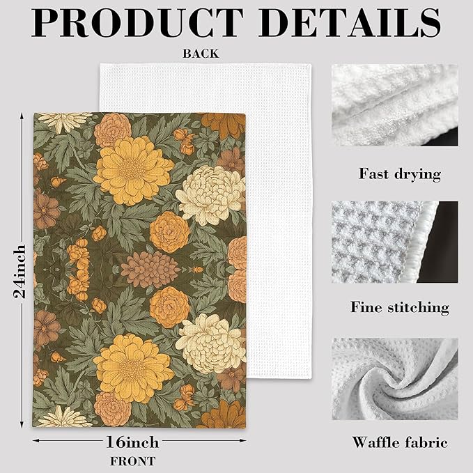 Vintage Floral Flowers Hand Towels,Set of 2 Absorbent Bath Towel Kitchen Dish Towel Home Gym Hotel Bathroom Decor,16x24 Inches