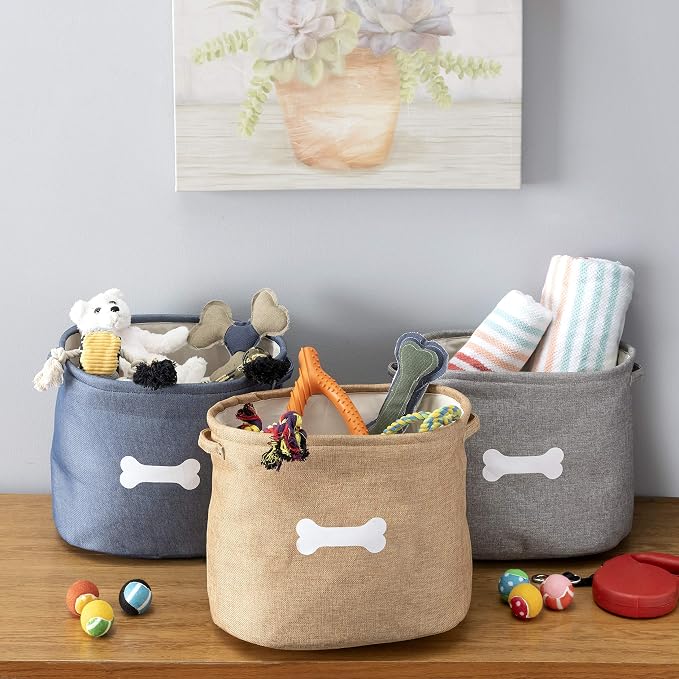 Park Life Designs - Dog Toy Storage for All Pets, Including Cats, Puppies, and Kittens (Capri, Gray, White Bone)