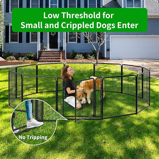 Kfvigoho Dog Playpen Outdoor Extra Wide 12 Panels Heavy Duty Dog Fence 32" | Anti-Rust Coating-Strengthened Dog Fence with Doors Portable for RV Camping Yard, Total 32FT, 79 Sq.ft, Snowy Black