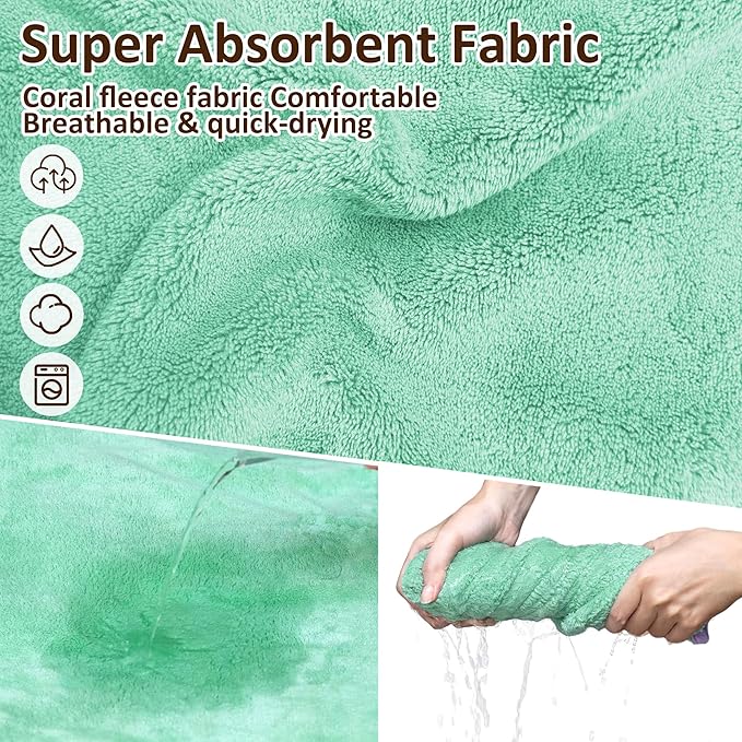 Soft Dog Bathrobe Fast Drying Dog Coat, Super Absorbent Dog Towels for After Bath, Microfiber Pet Robe Adjustable Collar & Belly Warm Keeping Dogs Coat for Pet Dogs & Cats (Green, Small)