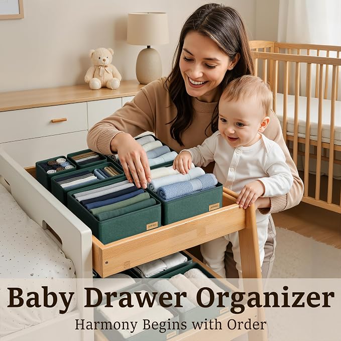 Dresser Drawer Organizer Clothes, 6 Pack Foldable Storage Boxes with Zipper, 600D Fabric, Cream, Drawer Dividers for Underwear, Socks, Baby Clothes