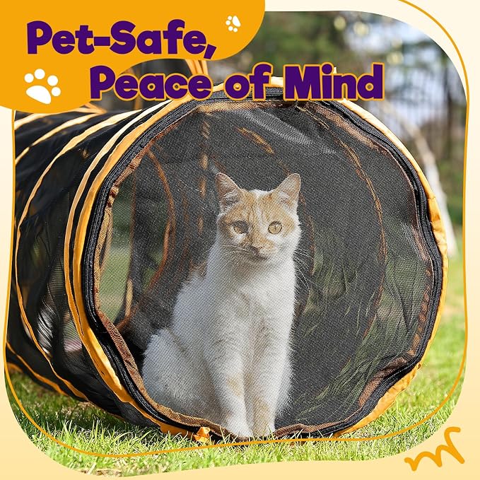 Outdoor Cat Enclosures with Tunnels, Rywell 10FT Cat Tunnel Outdoor with Cube, Portable Cat Playpen and Catio with Carry Bag for Multiple Cats