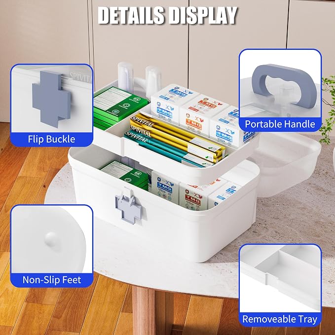 2-Pack Medicine Storage Box Separate Adult Child Medication | See-Through Lid, Prevents Mix-Ups, Small & Large Medicine Cabinet Organizer, Portable First Aid Box with Handle & Tray