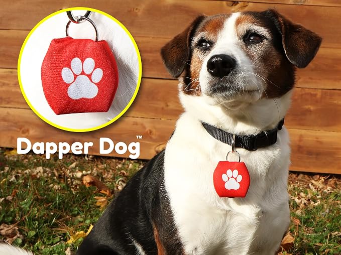 Dapper Dog - Dog Tag Silencer with Tag Ring (Red with White Paw Print)