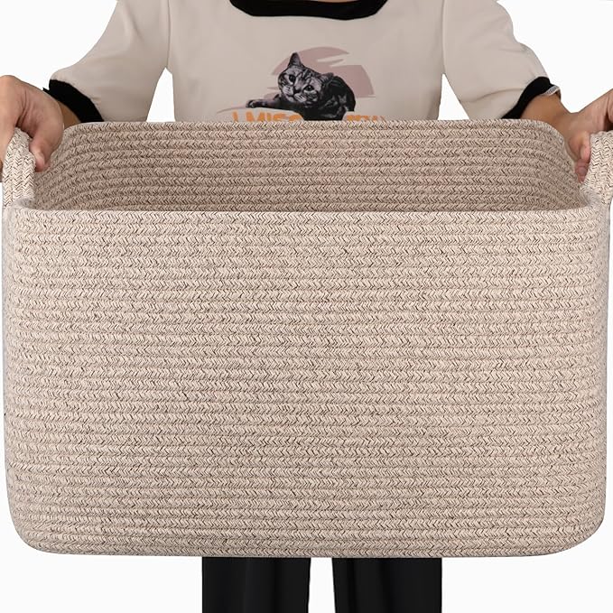 65L Large Woven Blanket Basket for Living Room, 19.7"x15.7"x11.8" | Nursery Laundry Hamper with Handle for Organizing Blankets, Pillows, Toy Storage With Handle, Large Baskets for Organizing