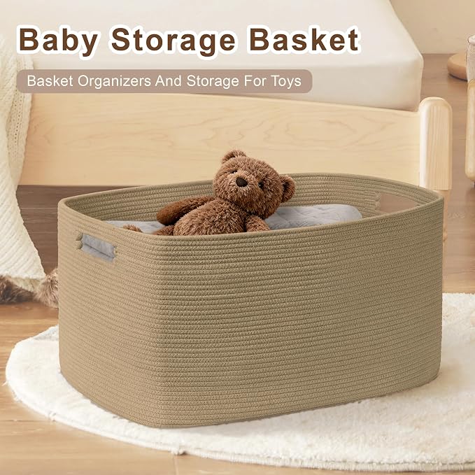 45L Small Woven Laundry Basket Hamper with Handles, Jute | collapsible wicker hamper, storage for dirty clothes, toys, blankets, gifts, living room, bedroom, bathroom, 18"x14"x11"