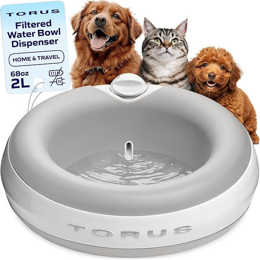 Maxi Filtered Dog Water Bowl, 2L/68oz — No Power or Batteries Needed, Auto-Refill, No Spill, Portable Travel Lock, Carbon Filter, BPA-Free, Dogs & Cats
