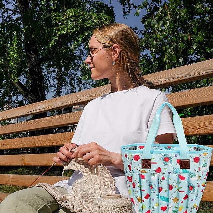 Yarn Knitting Storage Tote-Large Capacity Crochet Organizer Portable Travel Bag with Shoulder Strap Crochet Hooks Case for Unfinished Bulk Project