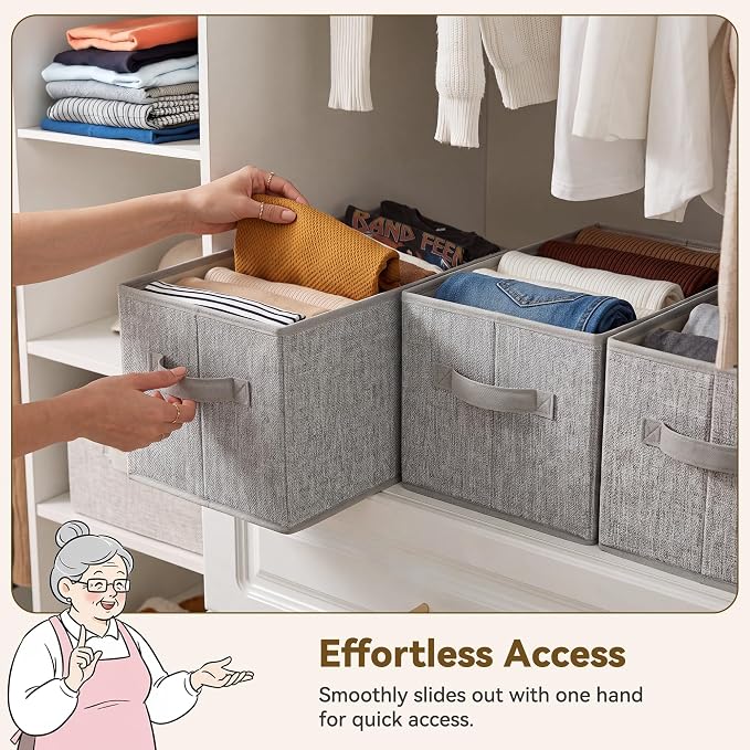 GRANNY SAYS Closet Storage Bins with Handles, Gray, Medium, 3-Pack | Storage Baskets for Organizing, Fabric Bins for Clothes, Closet Organizer Bins, Collapsible Cloth Bins