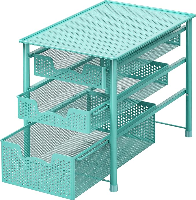 Simple Houseware Stackable 3 Tier Slide Basket Organizer Drawer, Turquoise