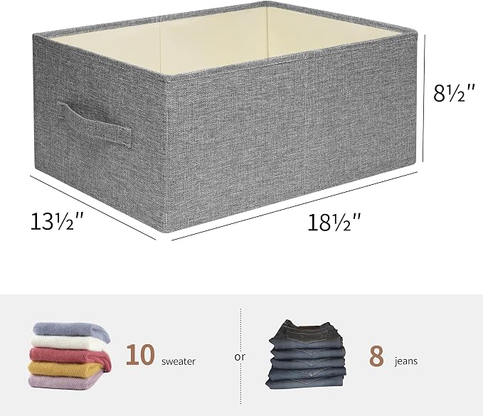 Linen Folding Storage Bins, 3 Pack Large Storage Baskets, Washable, Clothing Storage Bins with Handle, Closet Organizer for Storage Sweater,Sheets(dark grey, 18½"x13½x8½)