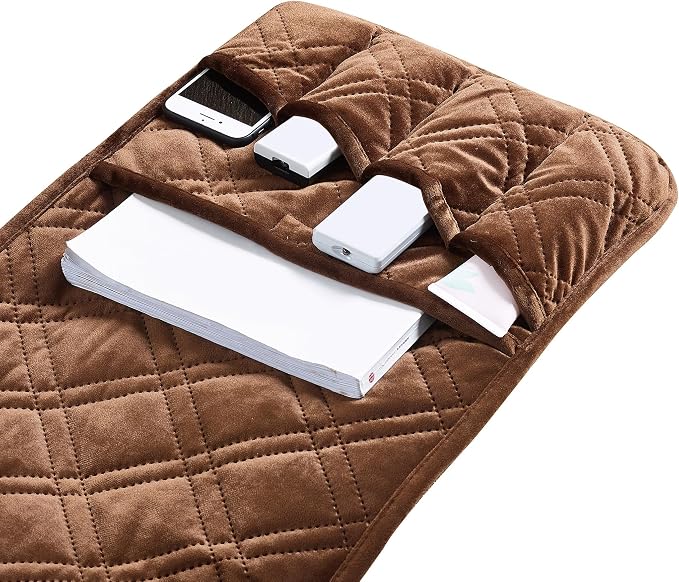 Brilliant Sunshine Chocolate Velvet Couch Armrest Cover, 35"×13" | Washable Magazine Holder, Armrest Organizer & Caddy on Sofa, Recliner, Armchair, Storage for Remote Controls, Phone, iPad