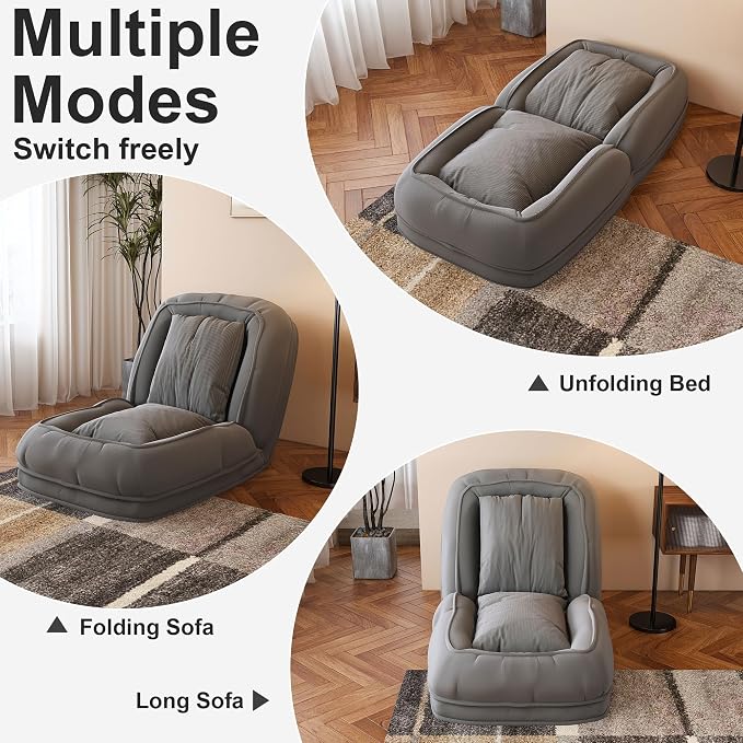 Upholstered Human Dog Bed for Adults and Pets, Foldable Lazy Sofa Bed with 5 Adjustable Position, Includes 2 Soft Pillows for Bedroom, Living Room, Reading Corner