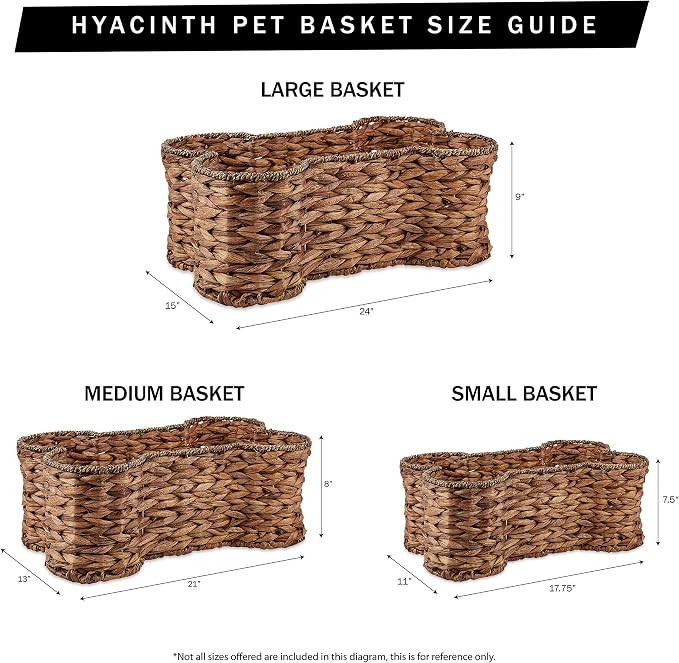 Bone Dry Pet Storage Collection, Bone Shape Hyacinth Toy Basket, Dark Brown, Small