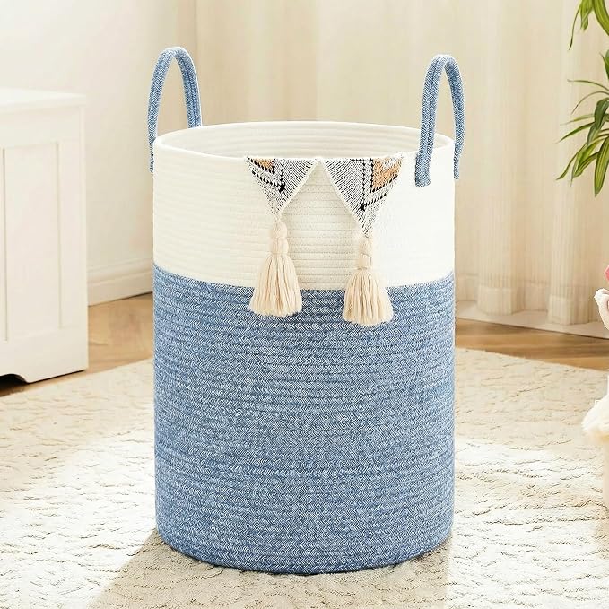 Laundry Basket,Woven Cotton Rope Laundry Hamper,60L for Decor Storage of Dirty Clothes,Toys and Blankets in Bathroom,Baby Room and Living Room
