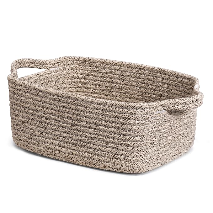 CHICVITA Small Woven Rope Gift Basket, Decorative Shelf Basket, Brown | 13" x 10" x 5" Storage Baskets for Toys, Diapers & Baby Essentials, Fits Nursery & Bathroom Organization, Built-In Handles