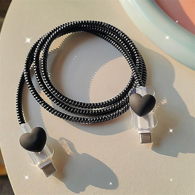 Cable Protector Charger Cover for iPhone iPad 18W/20W Charger Adapter,Kawaii Love Heart Charger Cord Protector,Soft Phone Cord Protector for iPhone iPad 18W/20W USB-C 1112 13 14 15 16 17 Pro Max-Black