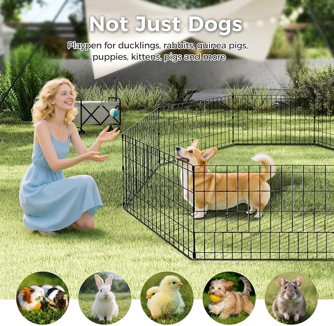 42" H Dog Playpen, 8 Panels Foldable Metal Pet Exercise Pen with Door | Pet Dog Fence for Medium-Large Dogs, Indoor/Outdoor Use Metal Playpen, Portable Fence for Yard Garden Camping, Black
