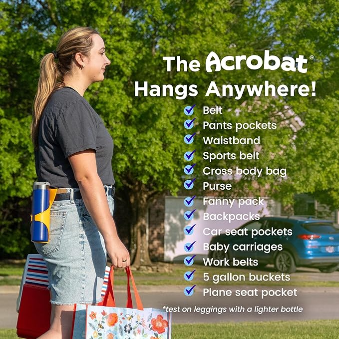 Acrobat - Water Bottle Holder - Patented Hands-Free Carrier for Portable Drink Containers - Lightweight & Durable Plastic - Accessories for Dog Walking, Hiking, Traveling, Construction - USA