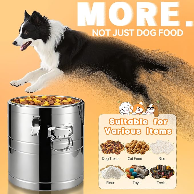 40lb Dog Food Storage Container, Airtight Stainless Steel | Extra Large Capacity, Rust-Proof, Moisture-Proof, Deters Pets from Opening & Stealing Food, Easy to Clean, Keeps Food Crispy