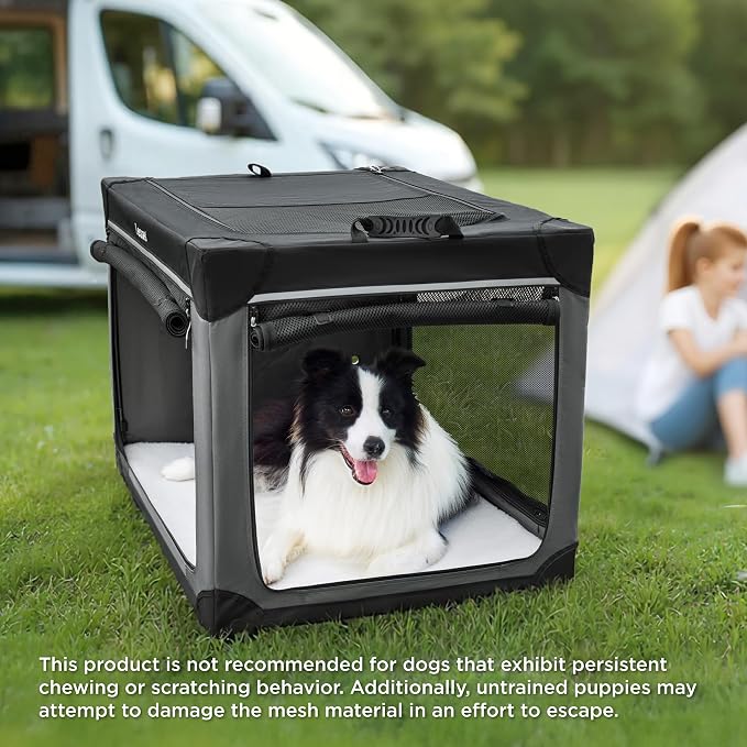 Lesure Today Show Soft Collapsible Dog Crates for Medium Dogs, 30in Black | Portable Travel Camping Pet Kennel, 4-door, Indoor and Outdoor Use, Easy to Set Up and Fold, For Medium Breeds Up to 50 lbs