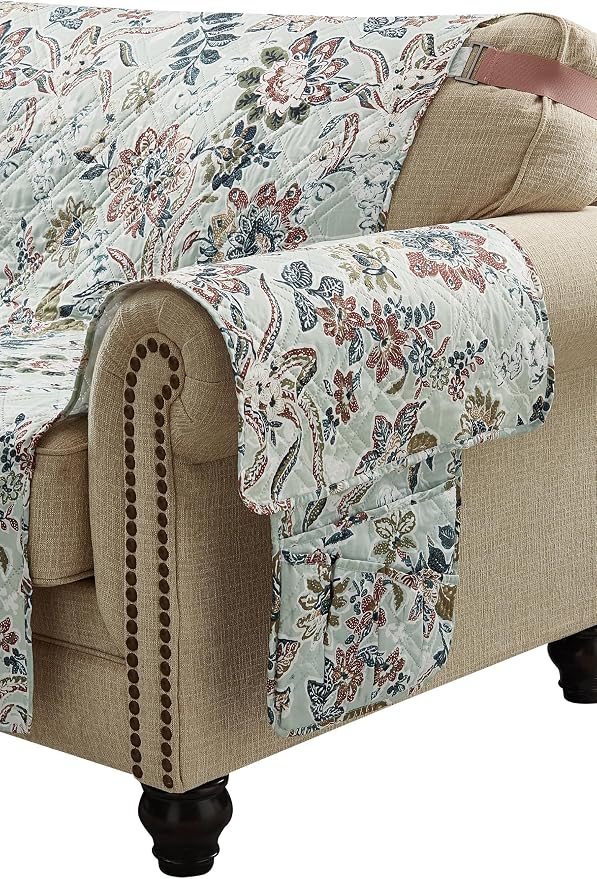 Brilliant Sunshine Vintage Green Flowers Couch Armrest Cover, 35"×13" | Washable Magazine Holder, Armrest Organizer & Caddy on Sofa, Recliner, Armchair, Storage for Remote Controls, Phone, iPad