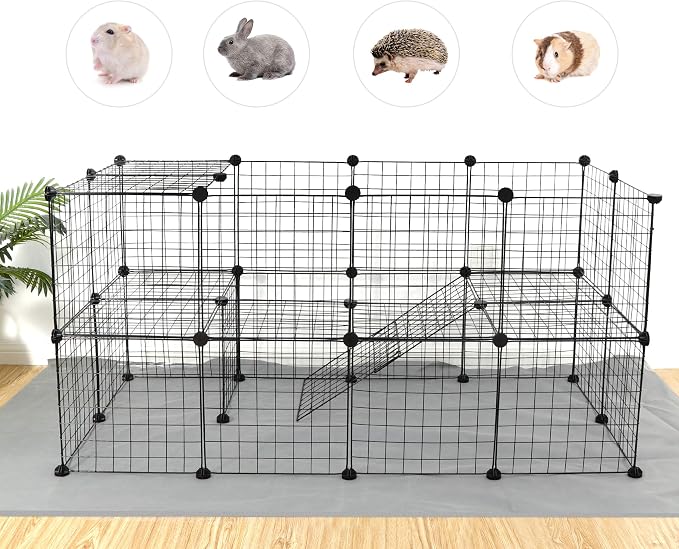 Pet Playpen, 36 Panels Indoor Small Animal Cage, Metal Wire Fence for Guinea Pig, Rabbits, Ferret, Free-Combine DIY Pet Villa, Black