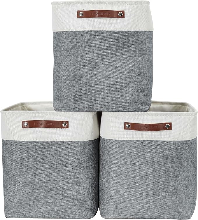 DECOMOMO Extra Large Storage Baskets, 54.5L Fabric Storage Bins 3 Pack | XXXL Storage Baskets for Shelves, Linen Closet Organizers (Slate Grey & White,17" x 13" x 15" )