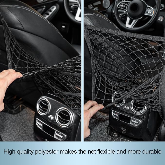 15.7×13.7" Mesh Car Organizer (3 Layers) | Between-Seat Storage Net with Pet Barrier, Holds Tissue, Purse & More – Fits SUV/Truck/Van
