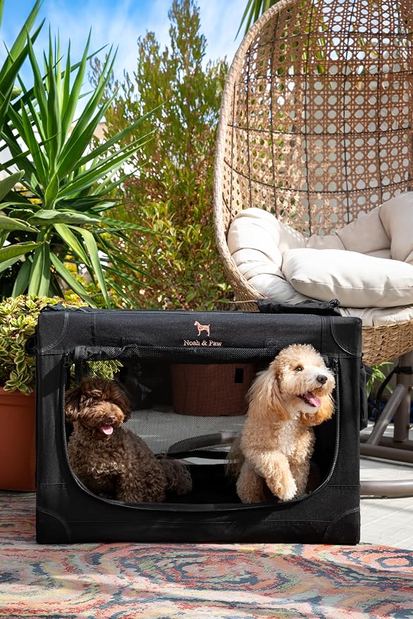 Noah & Paw Collapsible Dog Crate 30 Inches, Large Dog Crate for Large Medium Breeds, Travel Kennel for Car, Including Pet Mat for Pet Cage, 2 Storage Pockets, Handbag, 10mm Locking Zipper 30*21*21