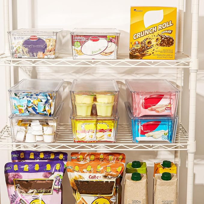 Vtopmart 2pcs Clear Stackable Storage Bins with Lids | BPA-free food-grade PET, Stackable with Lids Included, Easy to Move, For Fridge Freezer Pantry Cabinet Kitchen Organization