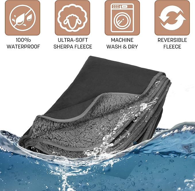 Tirrinia Waterproof Outdoor Blanket with Sherpa Lining, Windproof Foldable
