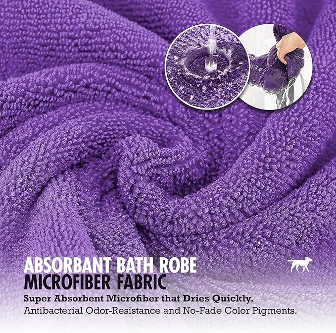 Tuff Pupper Fast Drying Dog Bath Robe | 800 GSM Plush Dog Towel Bathrobe/Dressing Gown | Super Absorbent Pet/Puppy Bathrobe | Adjustable Hood & Belly Strap | Super Soft | Fast Drying (XS, Purple)