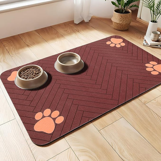 Pet Feeding Mat-Absorbent Dog Feeding Mat for Food and Water Bowl,No Stains Pet Placemat,Quick Drying Water Dispenser Mat for Dog and Cat,Easy to Clean Dog Accessories(M,Dark Brown)