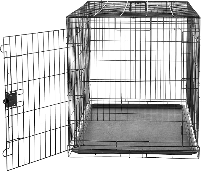 Amazon Basics Portable, Foldable Metal Wire Dog Crate with Removable Tray, Divider Panel, Easy to Assemble, for Large Dogs, 48 x 30 x 32.5 in, Black