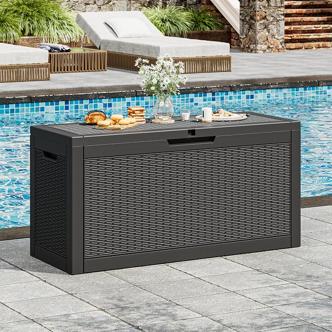 75 Gallon Outdoor Storage Box Waterproof Deck Box for Patio | Black, Resin, Weatherproof, Lockable, Compact, Easy Assembly, Patio Cushions Storage, Pool Garden Accessories Organization