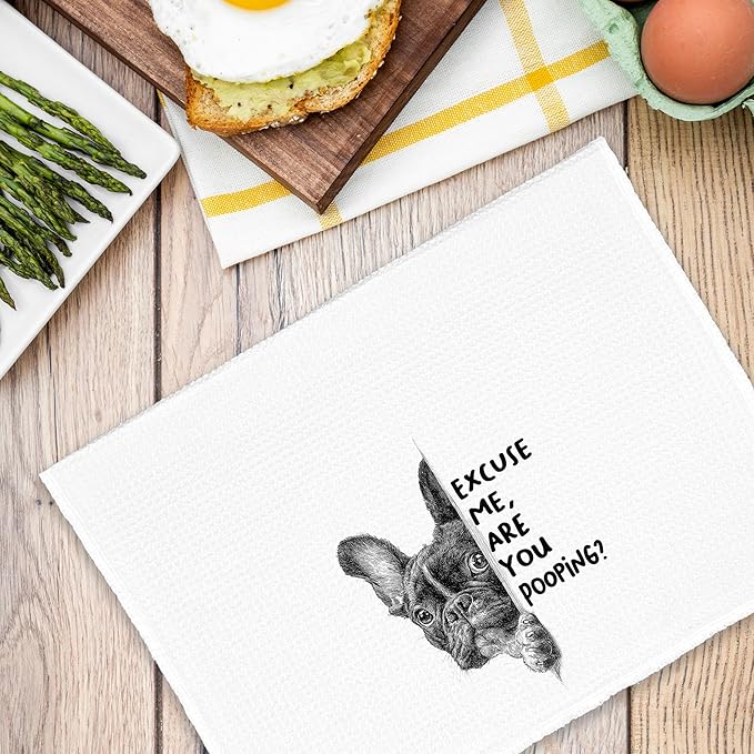 Funny Dog French Bulldog Bathroom Towels, Cute Rustic Hand Kitchen Towels Gifts for Dog Lovers, are You Pooping Bar Dish Towel Decor for Bar Cafe Dorm 16x24in