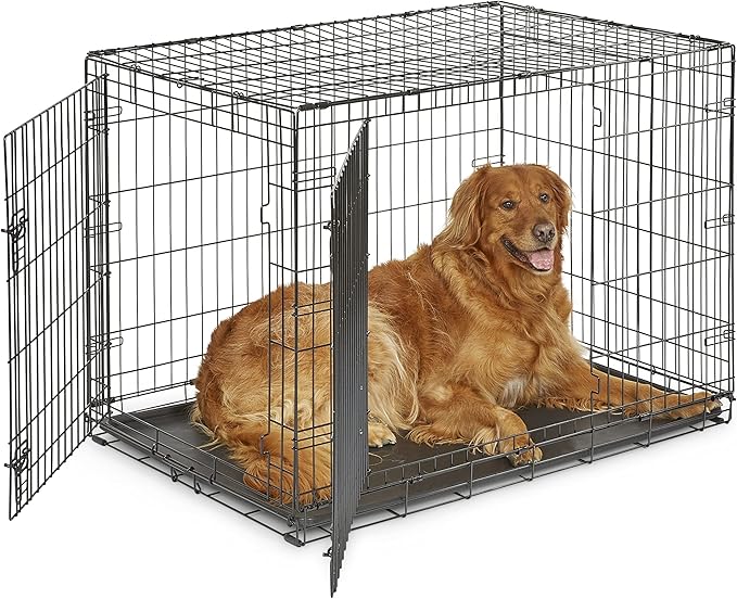 New World by Midwest 42-Inch Double Door Crate, for Large Breeds, 71-90 lbs | Folding Dog Crate, Leak-Proof Tray & Secure Latches, Portable, Durable & Easy to Assemble