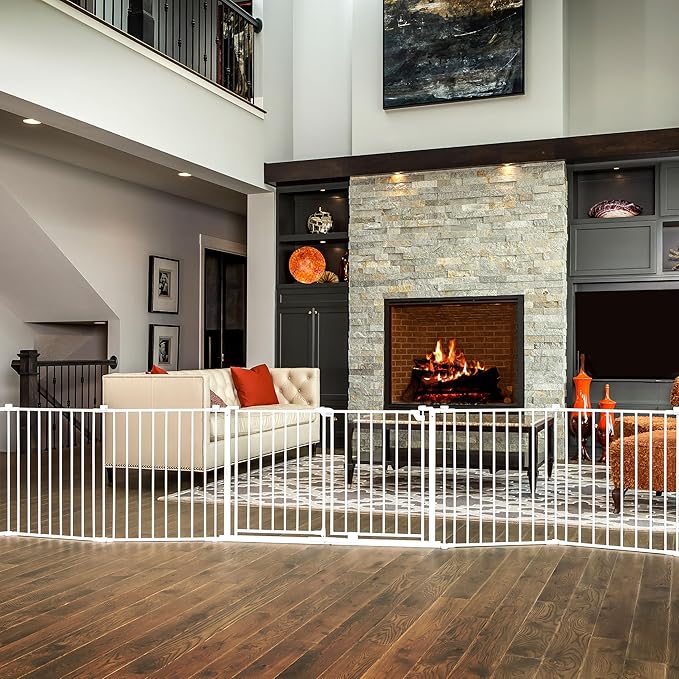 Regalo Safety 24"-192" Metal Double Door Baby Gate & Play Yard | Adjustable Playpen, For Doorways & Open Spaces, For Babies, Toddlers & Pets, White, Tested & Trusted for 30 Years