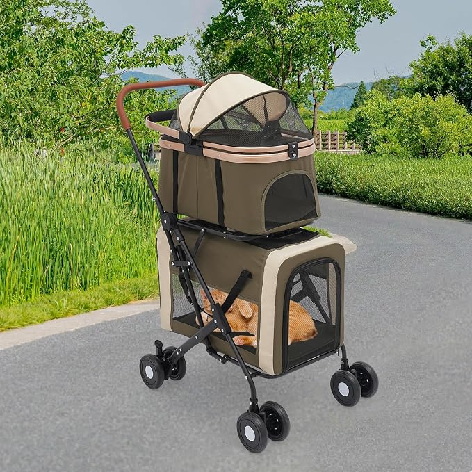 Pet Stroller for Small Medium Dogs Up to 77lbs, 2 Detachable Carriers, Folding Pet Carriage Cart for Dogs Cats, 360° Front Wheels Portable Cat Puppy Jogging Stroller with Storage Pocket