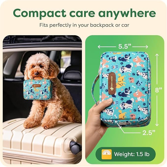 KeepGoing Pet First Aid Kit for Dogs & Cats, 99 Pc. Travel Emergency Kit | Dog & Cat Travel Accessories for Car, Camping & Hiking, Pet Essentials & Supplies