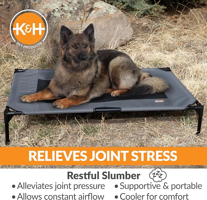 K&H Outdoor Elevated Dog Bed, Cooling Raised Dog Bed, Charcoal, XL 50x32in | Pet Cot for Large & Extra Large Pets, Breathable Mesh Center Hammock Design, Indoor/Outdoor Washable Cover, 50x32in