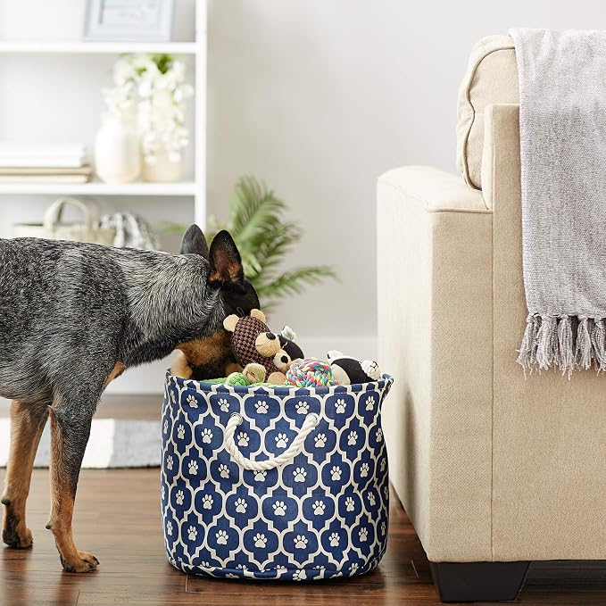 Bone Dry 6192 Pet Storage Collection Lattice Paw Print, Medium Round, Nautical Blue
