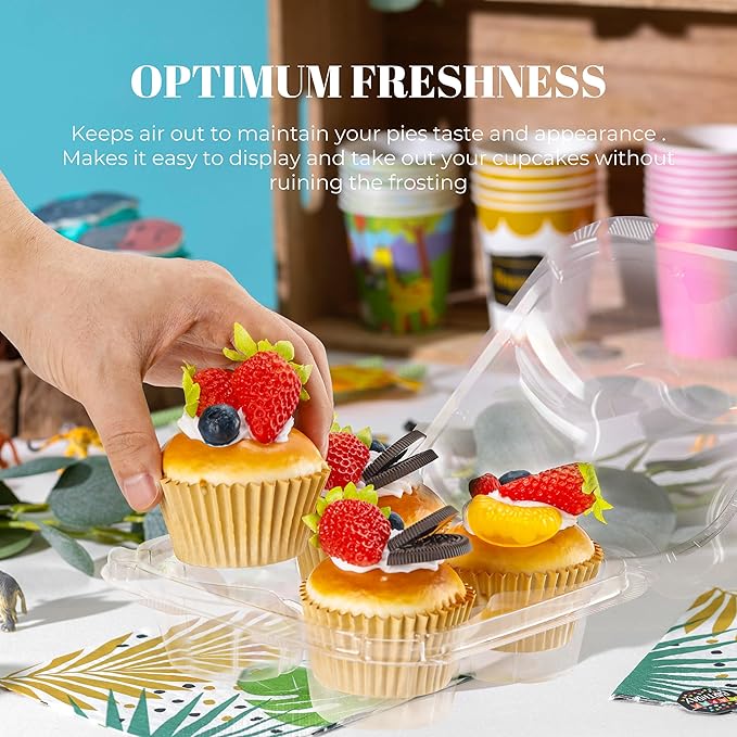 NPLUX 20 Pack 4 - Count Cupcake Containers for 80 Muffins | Compartment Holder, Connected Airtight Lid, Boxes, Cupcakes, Muffins, BPA Free, Standard Size