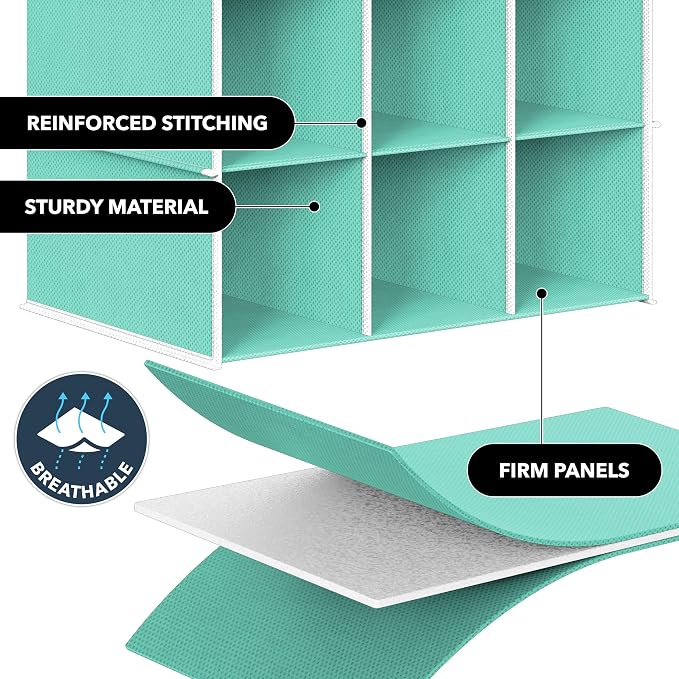 Simple Houseware 24 Section Shelves Hanging Shoes Organizer, Turquoise | 3 Metal Hooks, 8 Tier, Holds Up to 24 lbs