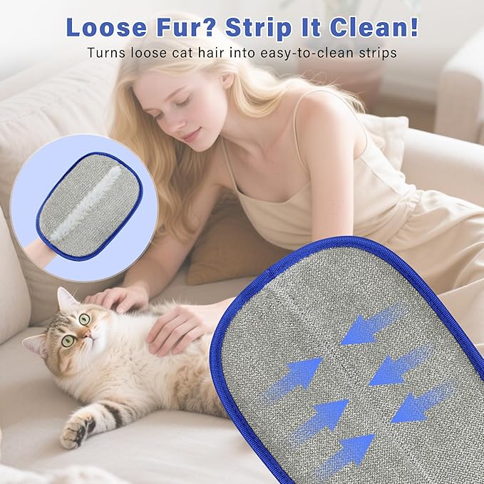 Electrostatic-Pet-Hair-Remover-Glove 2PC, Double-Sided Static Cleaning Mitt for Furniture, Carpet, Clothing & Car Seats - Reusable Fur Removal Tool & Gentle Grooming Glove for Dogs & Cats